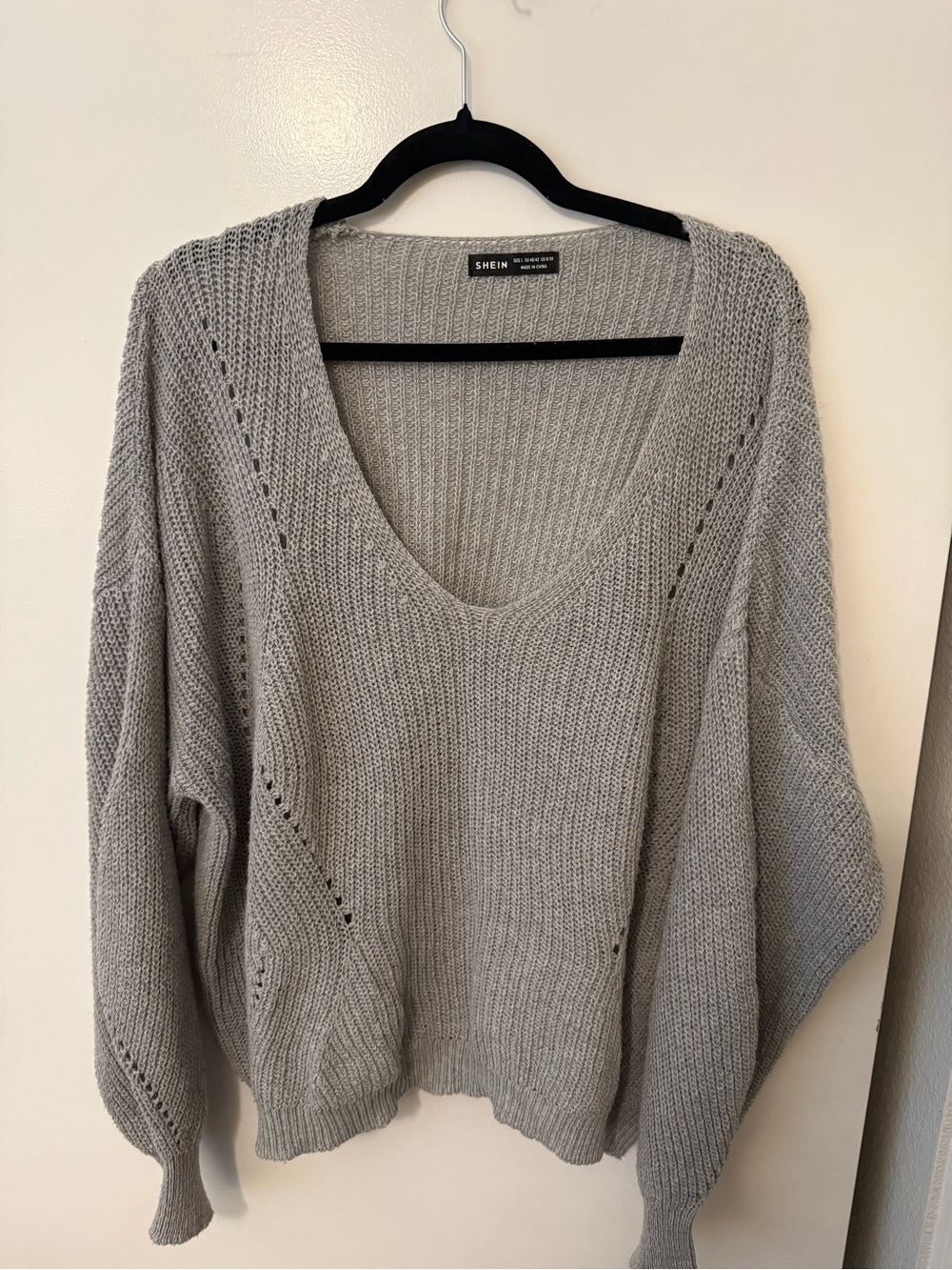 SHEIN Gray Oversized V-Neck Knit Sweater